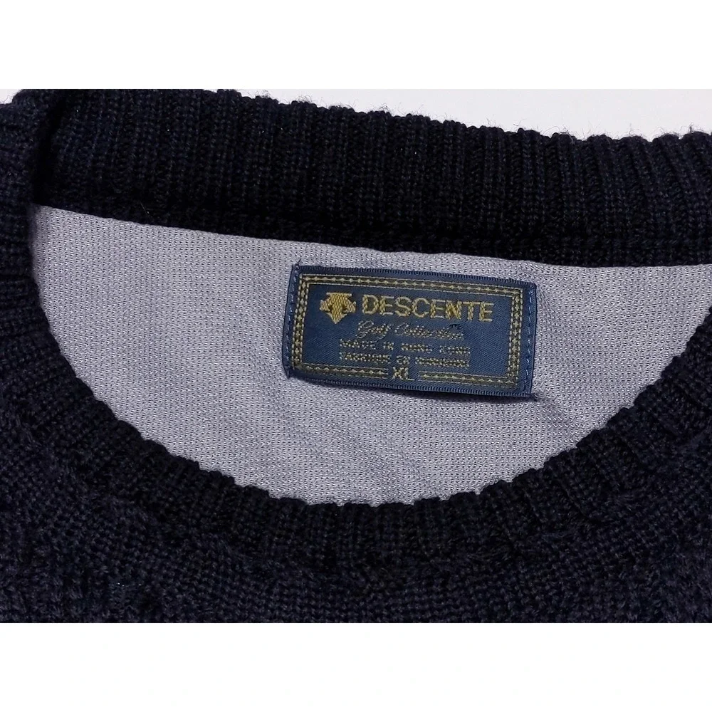 Vintage DESCENTE Walt Disney World Golf Classic Cable Knit Wool Sweater Black XL